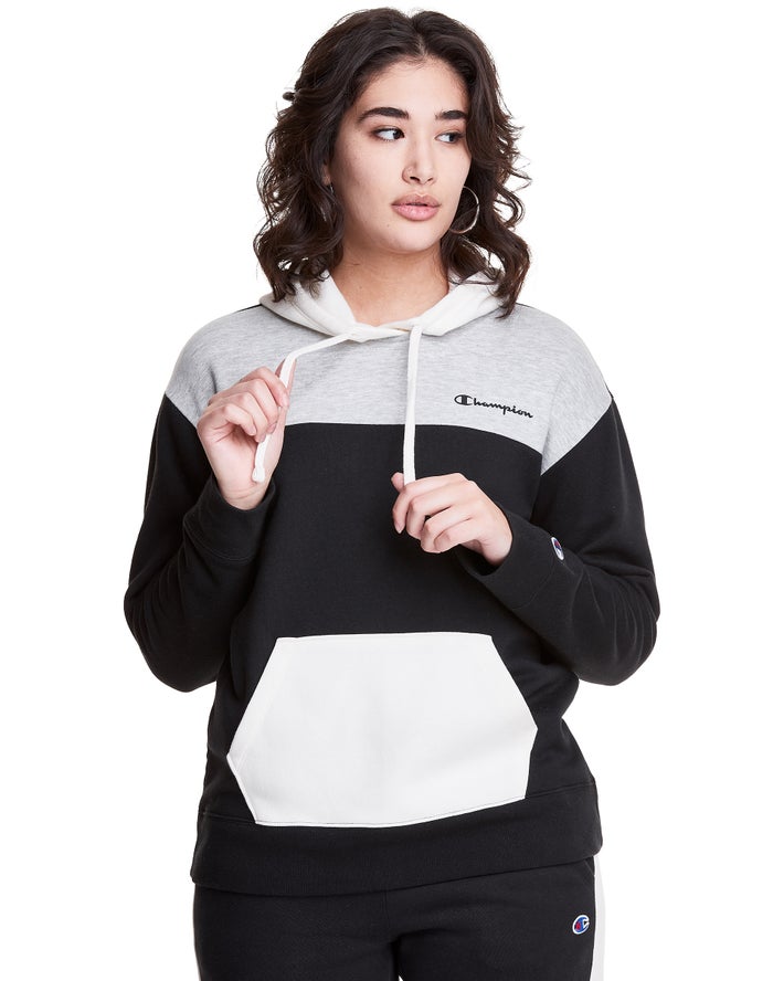 Champion Colorblock Fleece Kadın Kapşonlu Sweatshirt Siyah/Gri ( ZGJOQB704 )